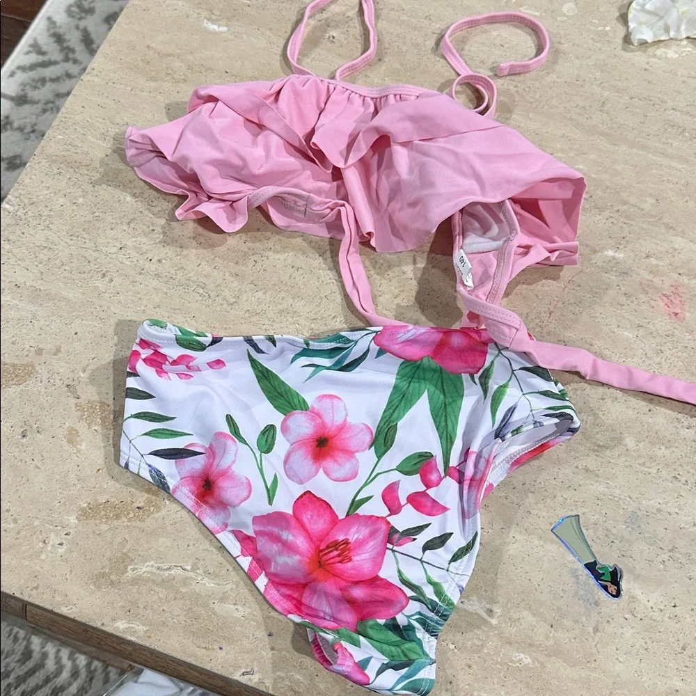Girls' Tankini Summer Rash Guard Bathing Suits Two Piece Swimsuit Shorts 5/6Y